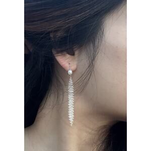 Tiffany Co Sterling Silver Drop Dangle Mesh Scarf Hook Earrings W/ Pearls